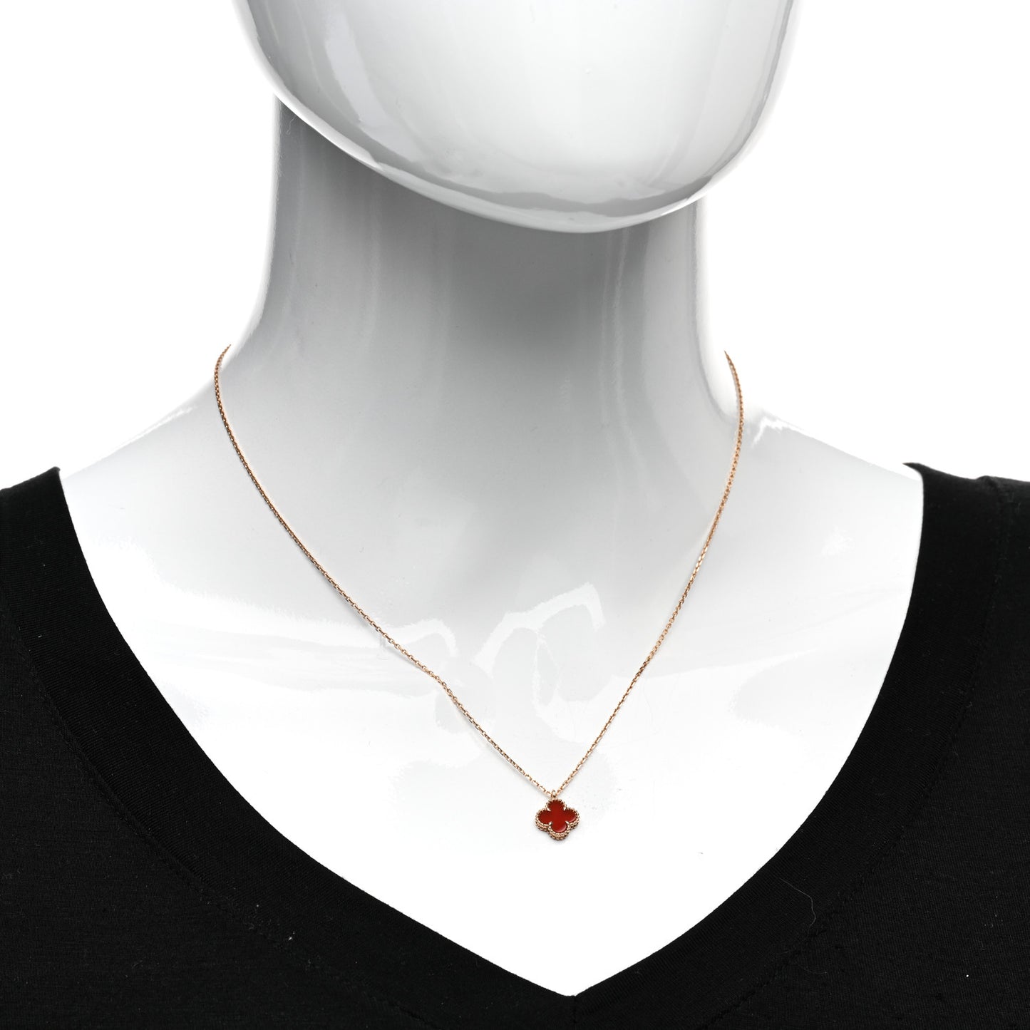 18K Rose Gold Carnelian Sweet Alhambra Pendant Necklace