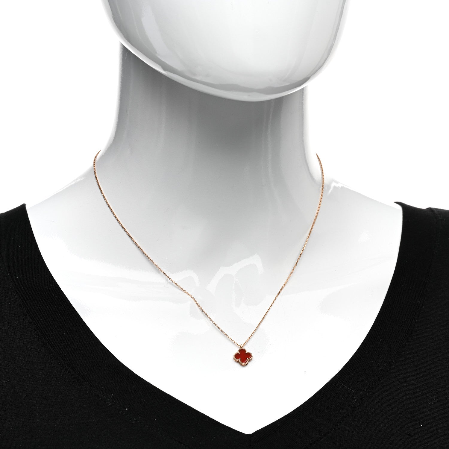 Van Cleef & Arpels 18K Rose Gold Carnelian Sweet Alhambra Pendant Necklace 2 of 6