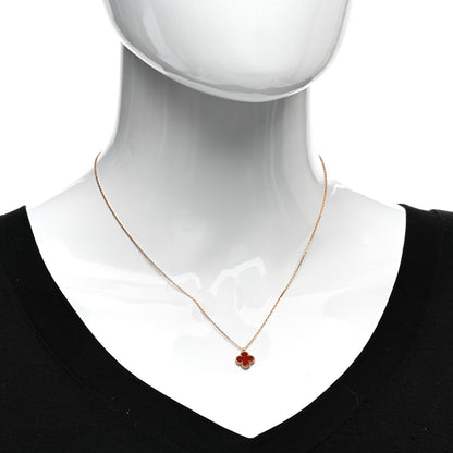 Van Cleef & Arpels 18K Rose Gold Carnelian Sweet Alhambra Pendant Necklace 2 of 6