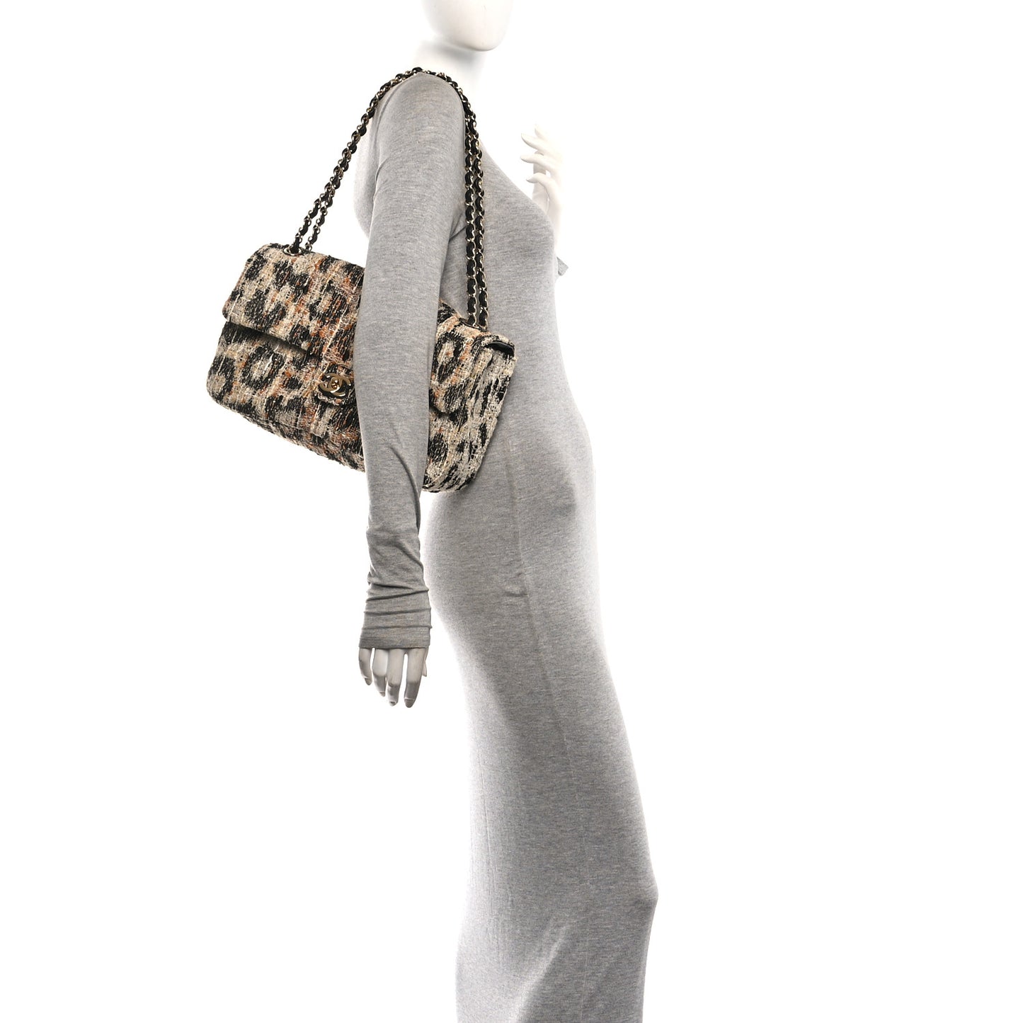 Tweed Mixed Fibers Leopard Print Small Souplissimo Maxi Flap Brown Black White