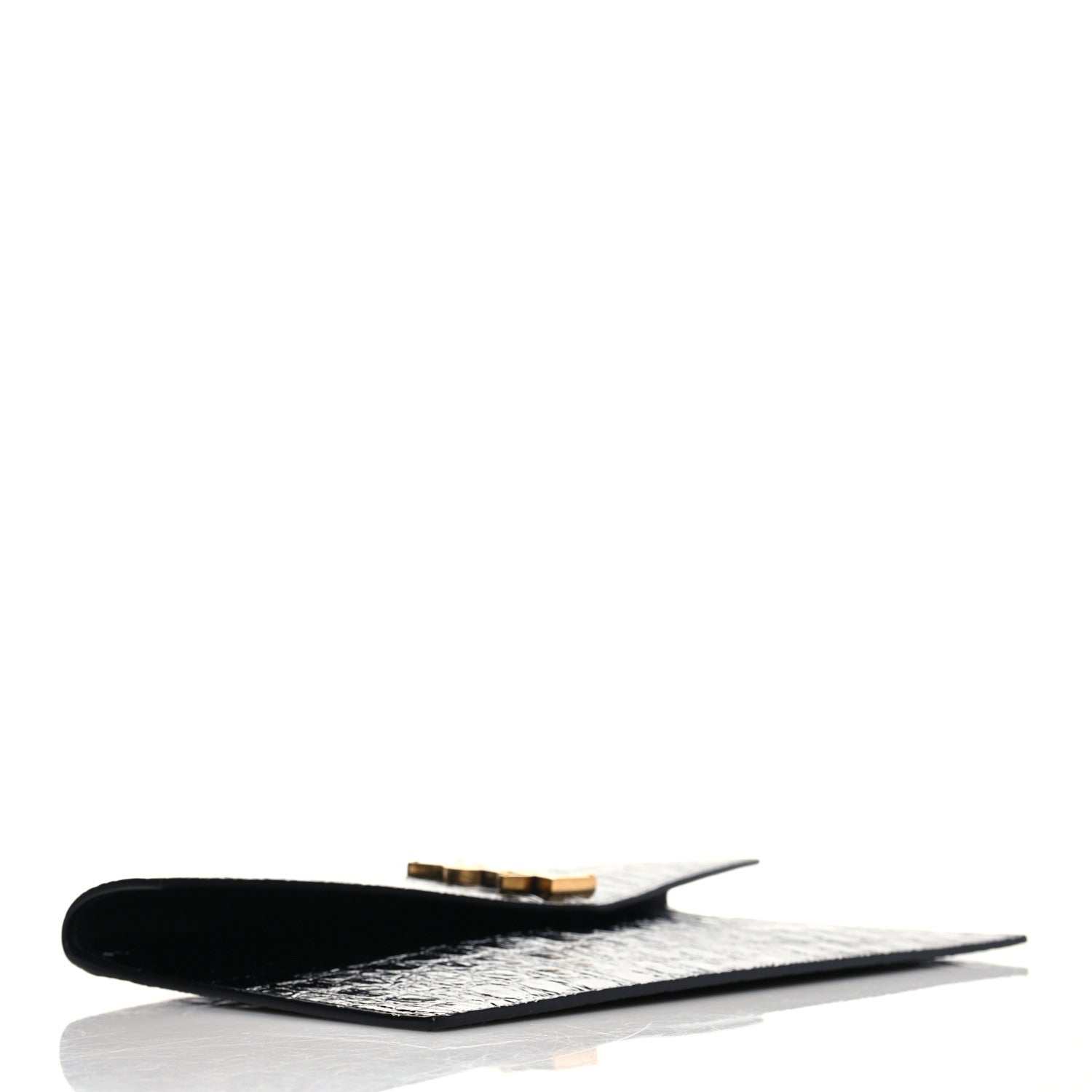Saint Laurent Calfskin Crocodile Embossed Uptown Monogram Clutch Black 4 of 8