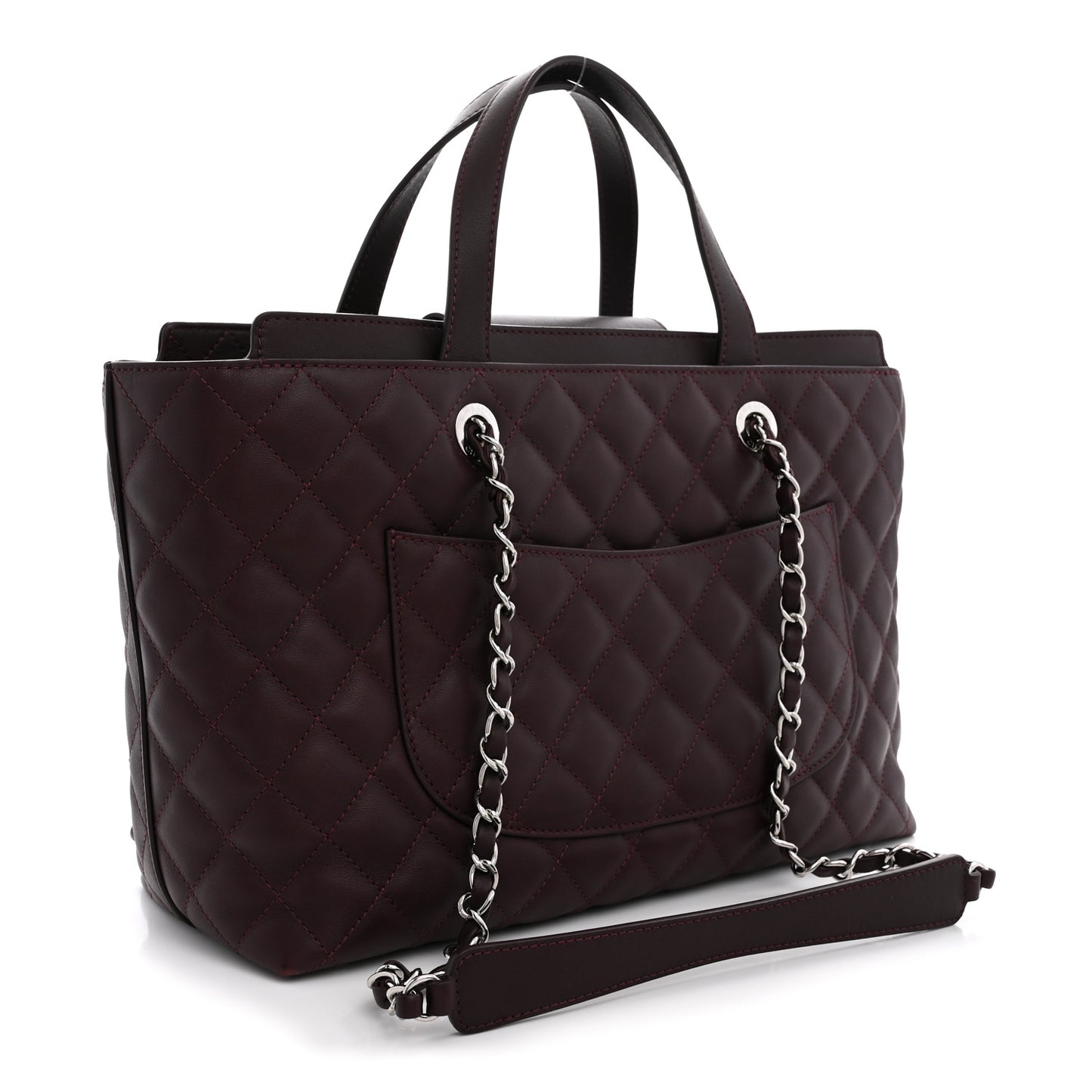 Calfskin Quilted Large Shopping Tote Burgundy