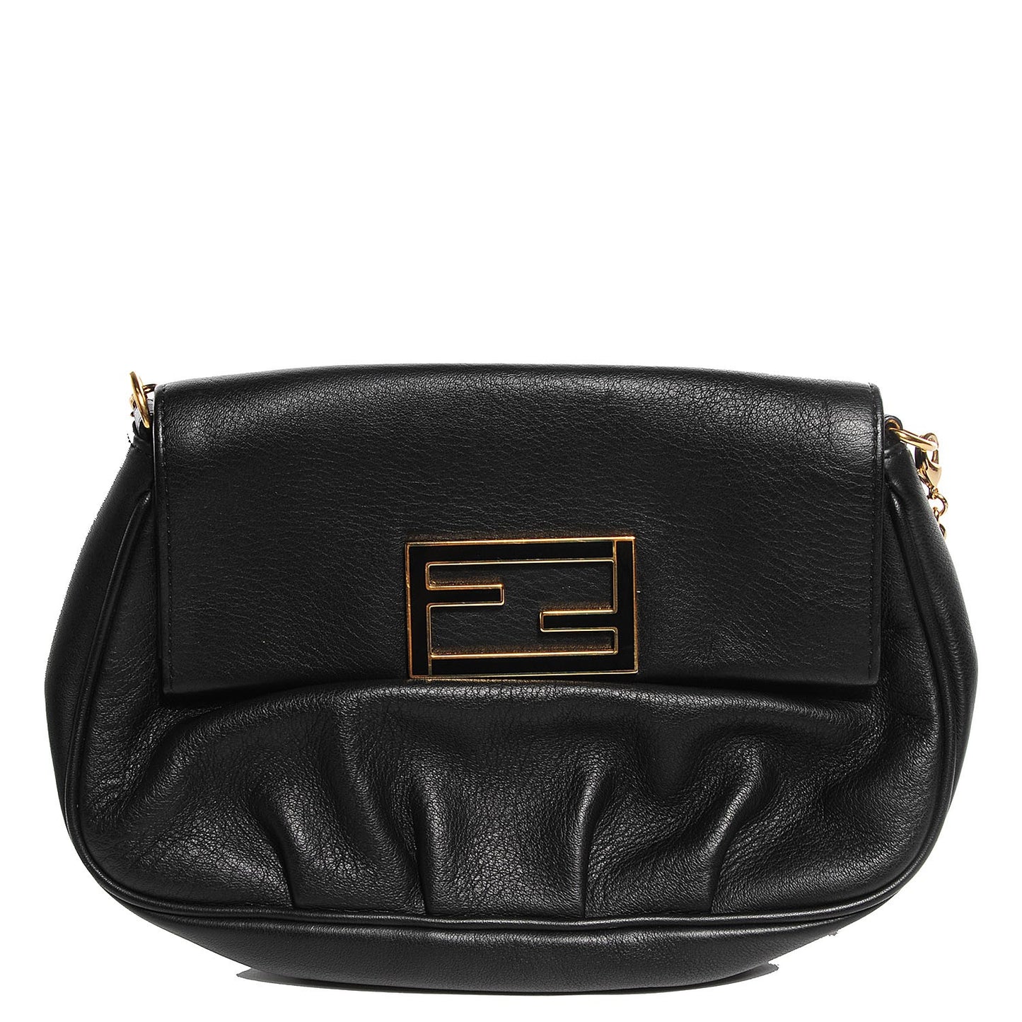 Vitello Flamingo Enamel Fendista Pouchette Crossbody Black