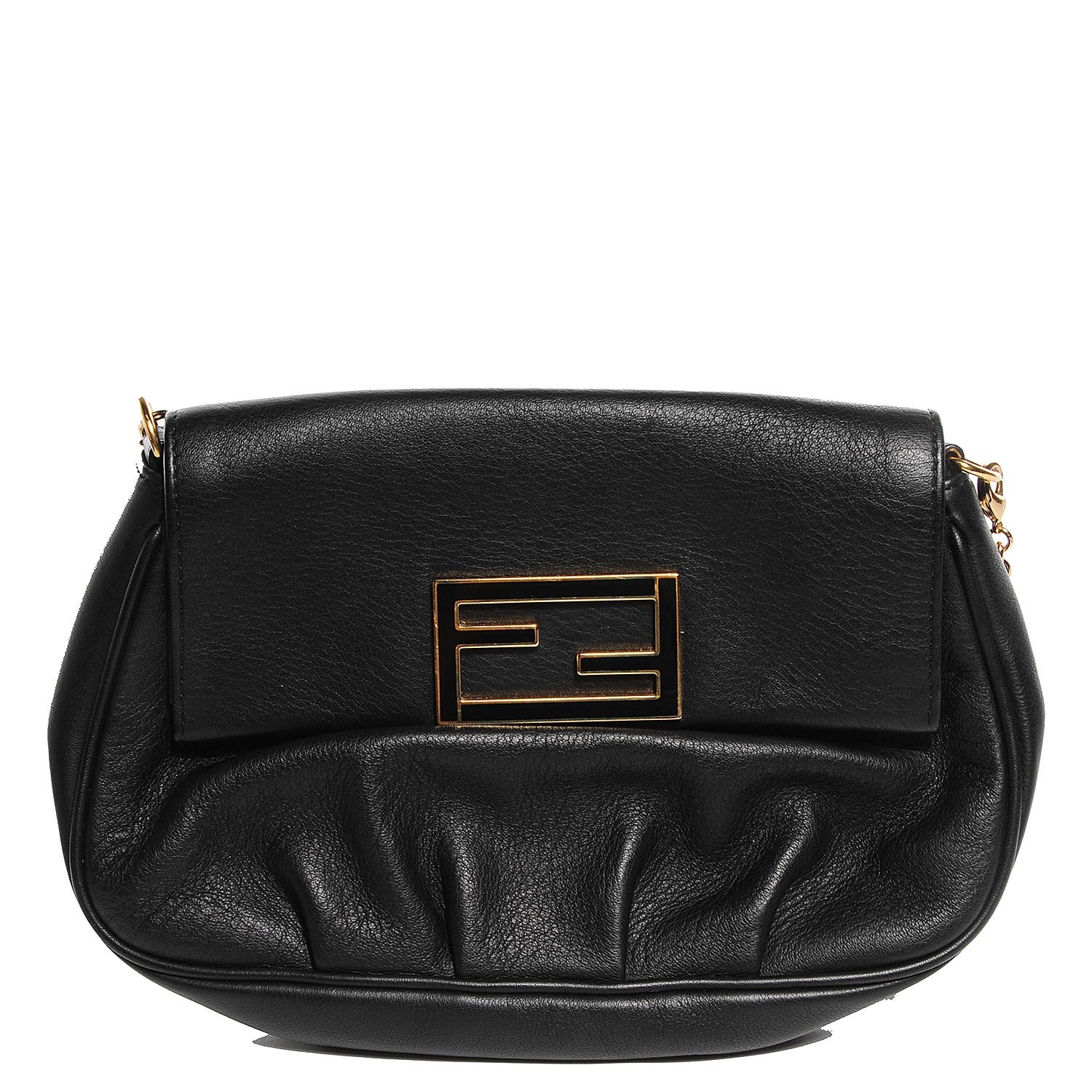 Fendi Vitello Flamingo Enamel Fendista Pouchette Crossbody Black 1 of 11