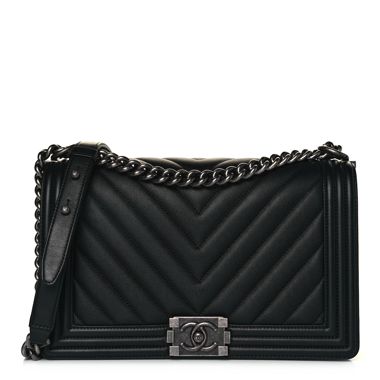 Calfskin Chevron Quilted New Medium Boy Flap Black