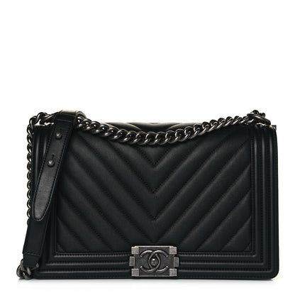 Chanel Calfskin Chevron Quilted New Medium Boy Flap Black 1 of 13