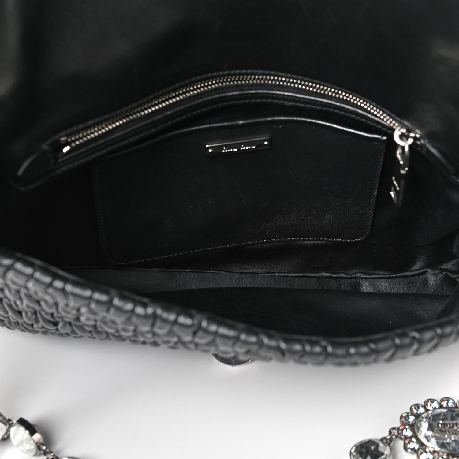Miu Miu Nappa Matelasse Crystal Flap Clutch Black 5 of 8