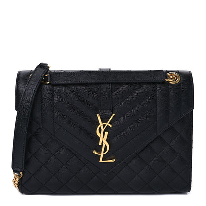 Saint Laurent Grain De Poudre Textured Mixed Matelasse Triquilt Medium Monogram Satchel Black 1 of 8