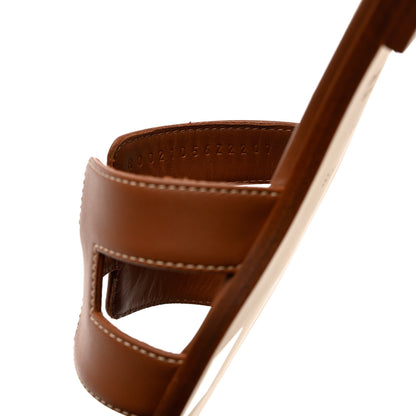 Hermes Box Calfskin Oran Sandals 35.5 Gold 6 of 9