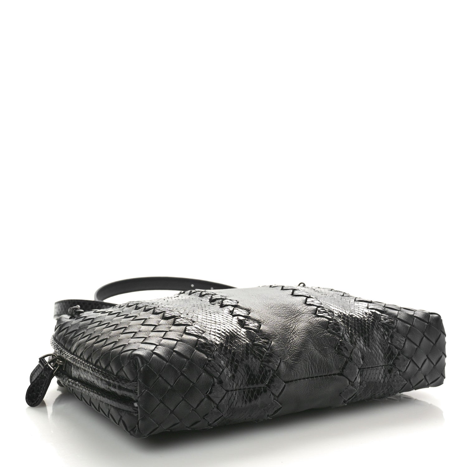Bottega Veneta Nappa Intrecciato Snakeskin Crossbody Pillow Messenger Black 4 of 10