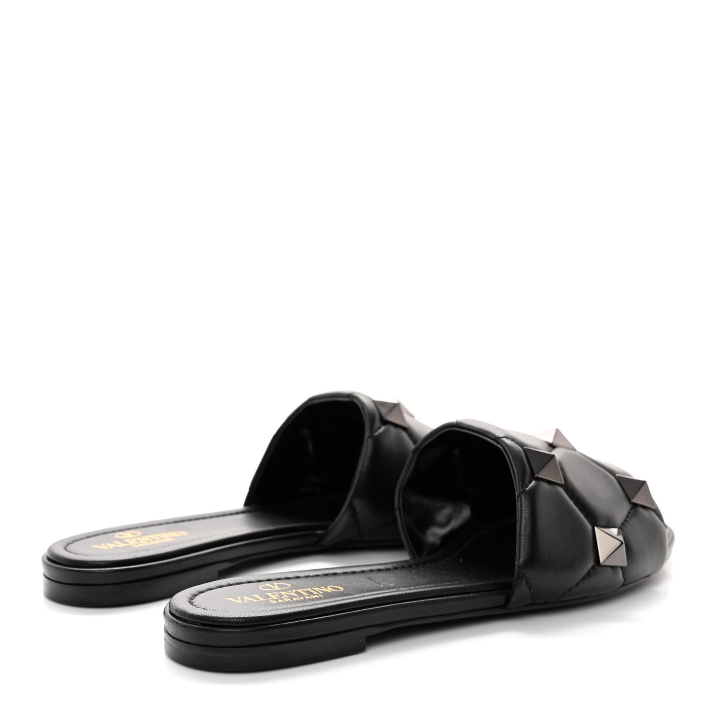 Nappa Roman Stud Flat Slide Sandals 38 Black