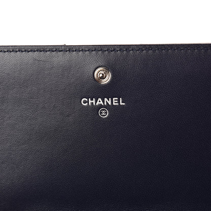 Chanel Lambskin Quilted Large Gusset Flap Wallet Navy Black 6 of 9