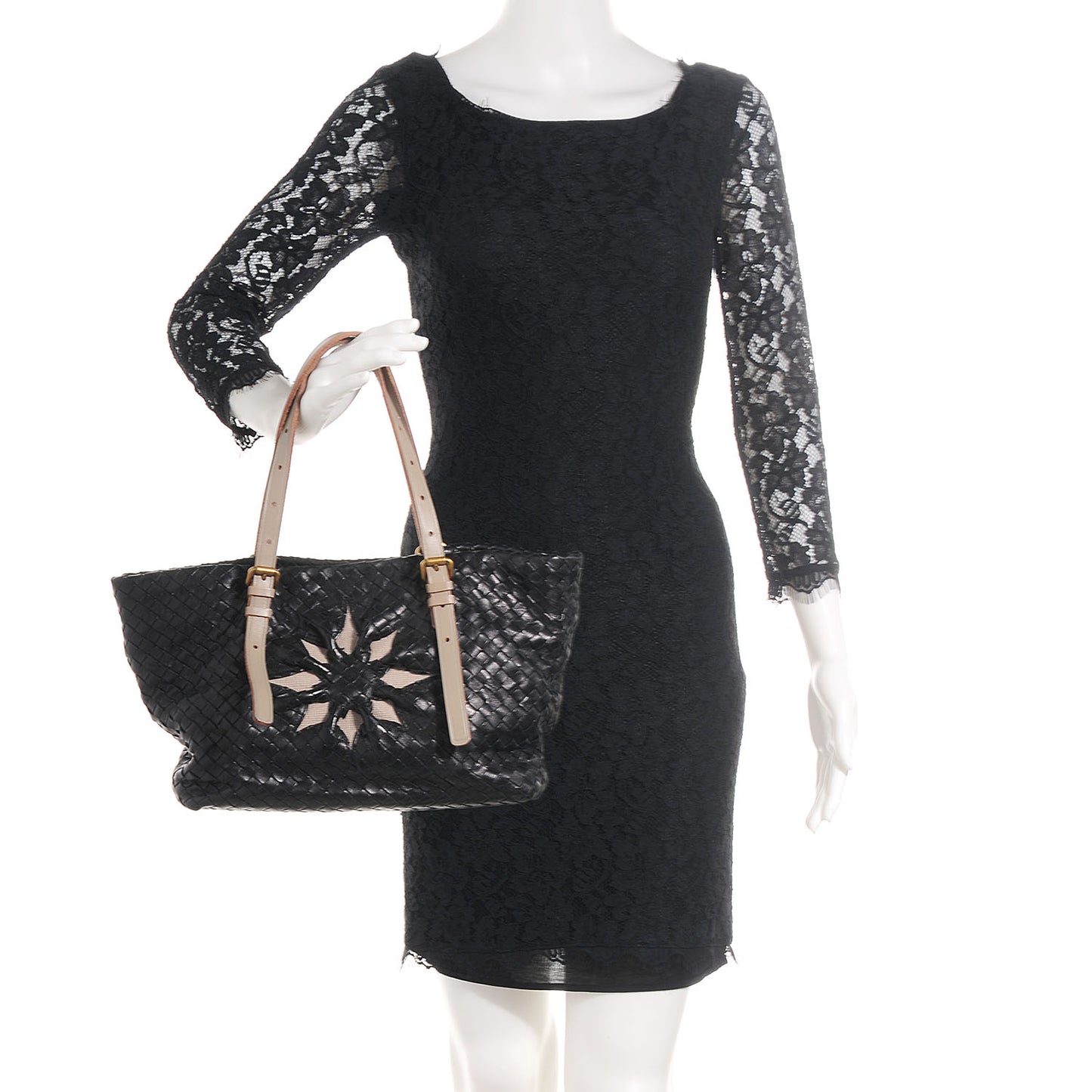 Nappa Intrecciato Marquise Flower Tote Nero Black