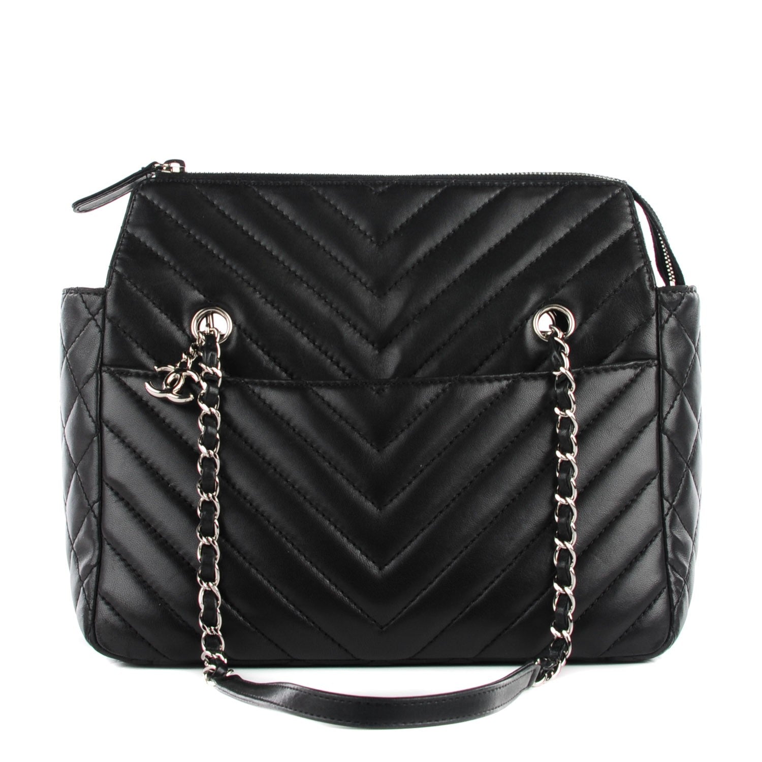 Chanel Lambskin Surpique Chevron Quilted Tote Black 1 of 8