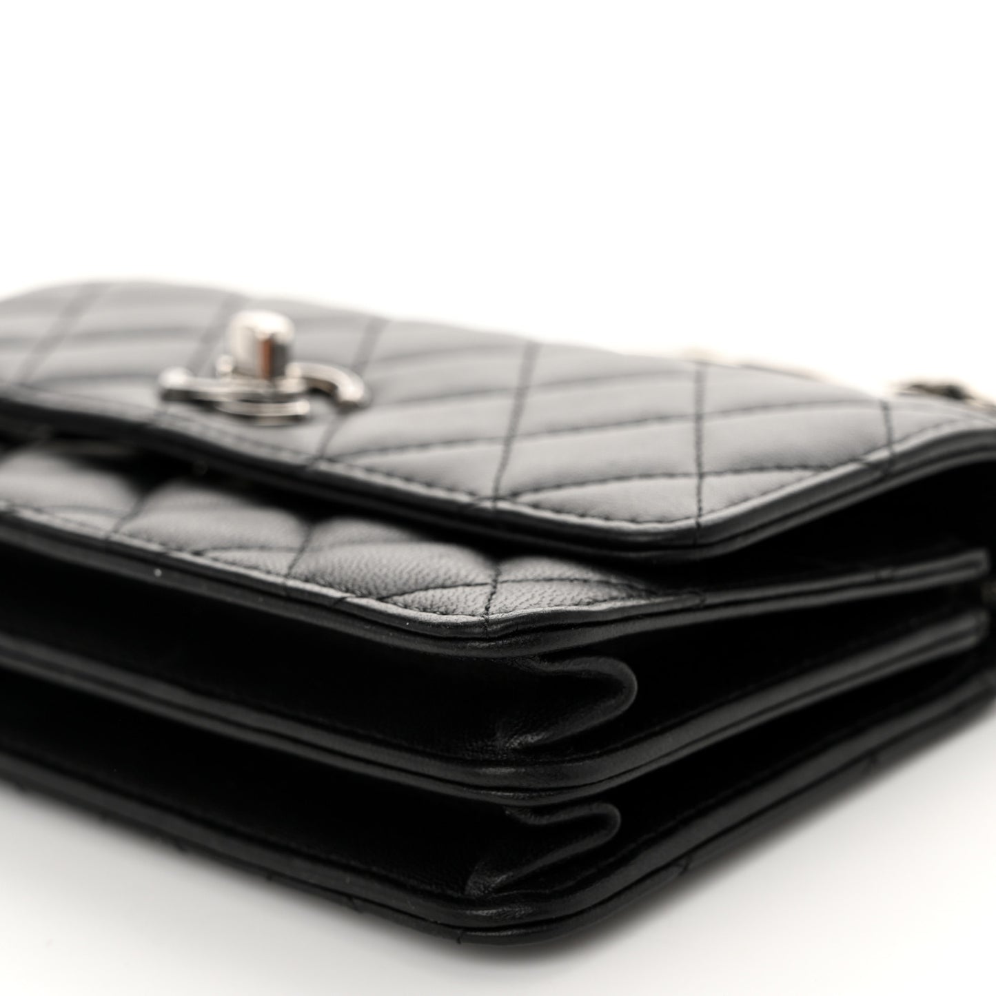 Lambskin Quilted Metal Top Handle Crossbody Flap Black