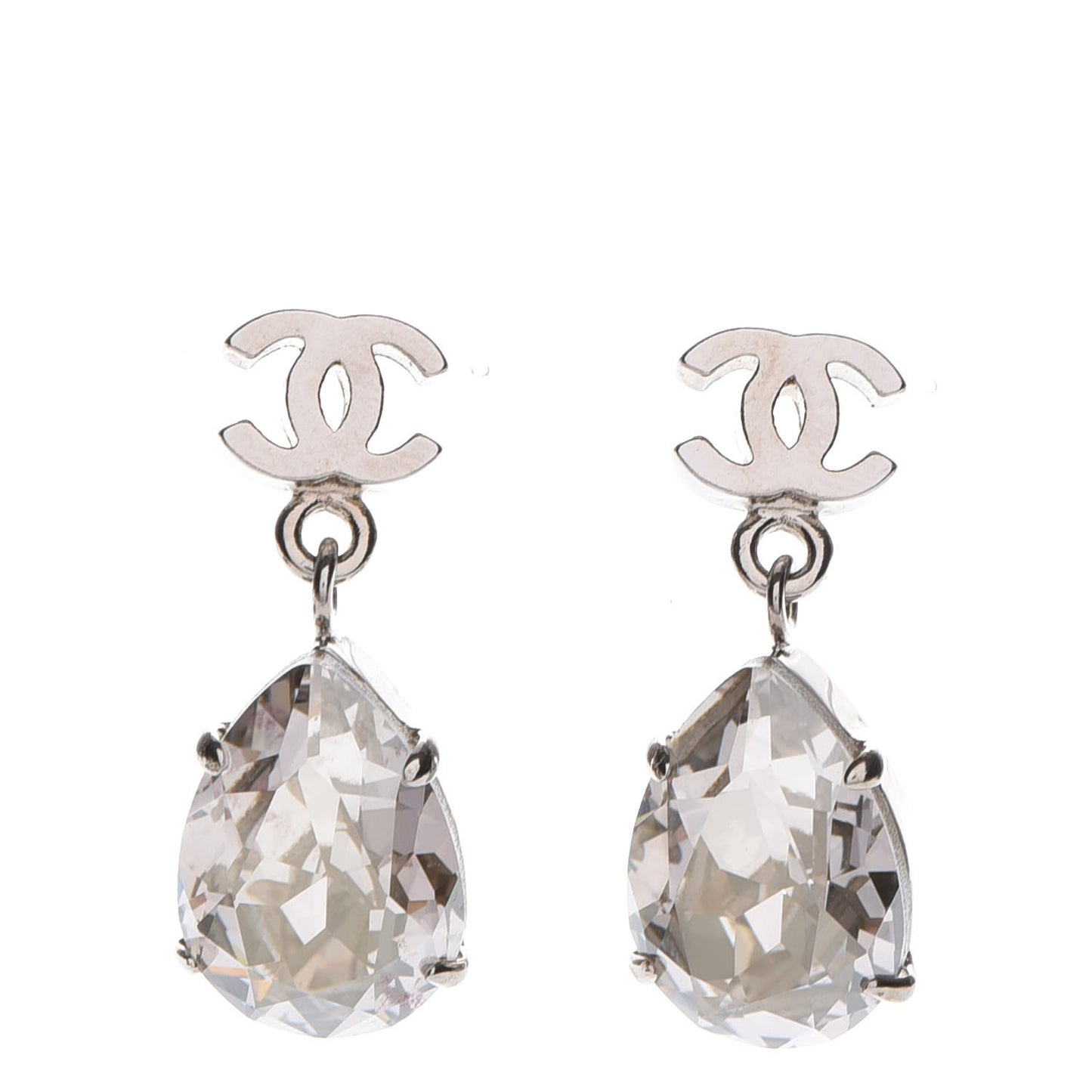 Crystal CC Drop Earrings Silver