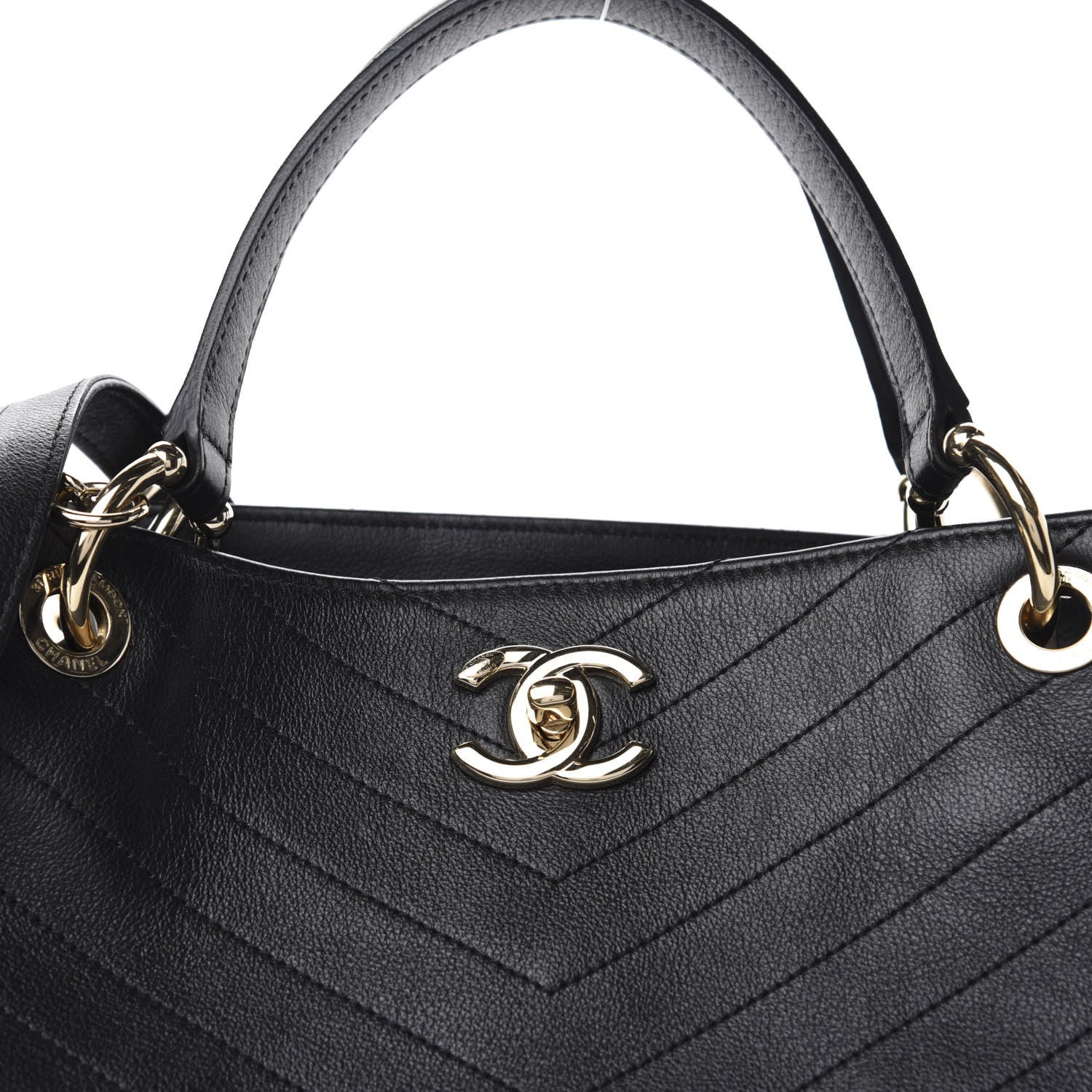 Chanel Calfskin Stitched Large Chevron Chic Shopping Bag Black 10 of 10