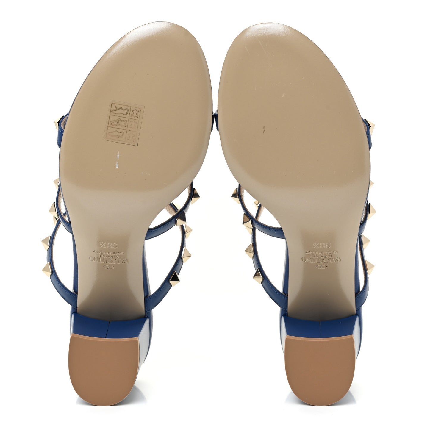 Calfskin Rockstud 60mm Caged Slide Sandals 38.5 Blu Delft