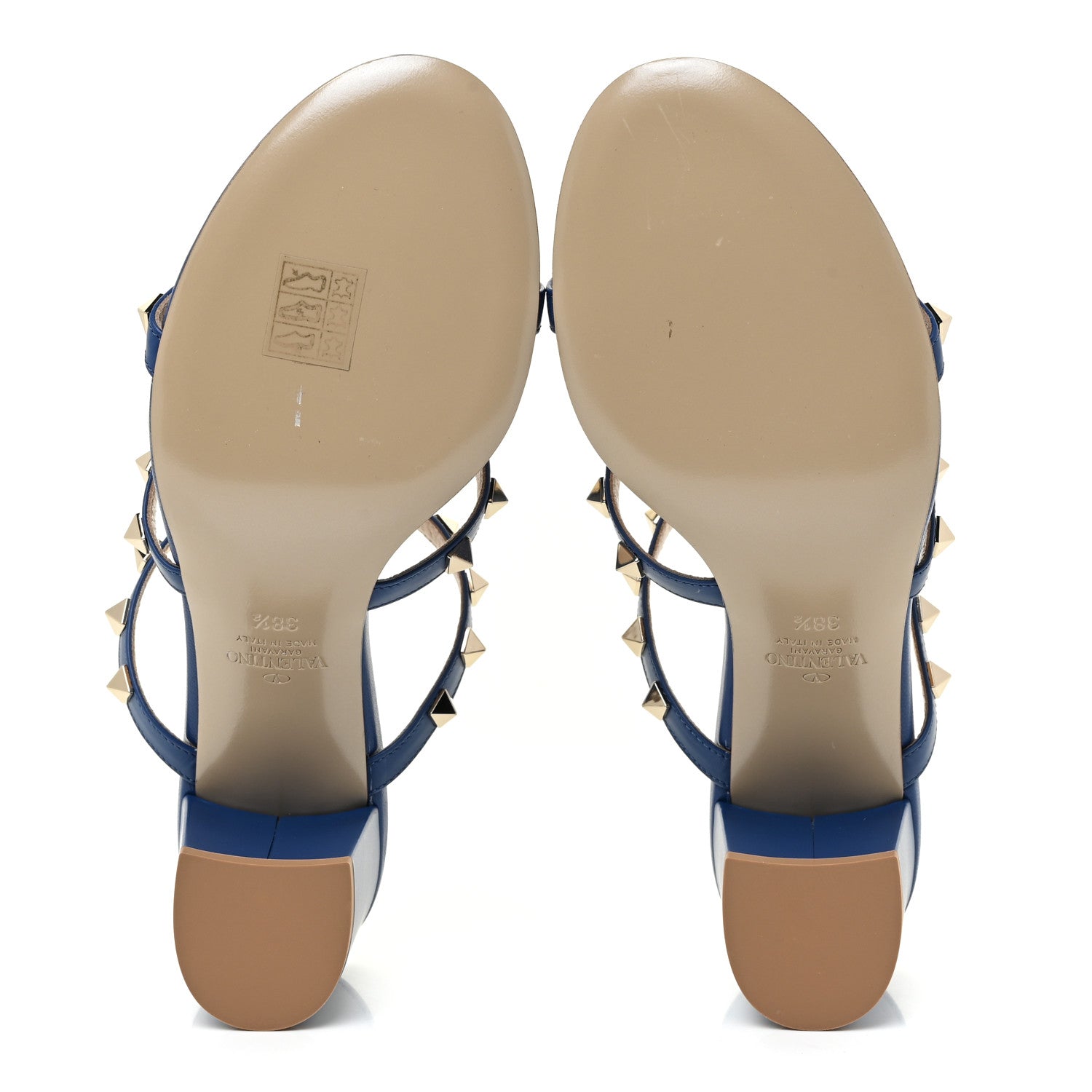 Valentino Garavani Calfskin Rockstud 60mm Caged Slide Sandals 38.5 Blu Delft 5 of 12