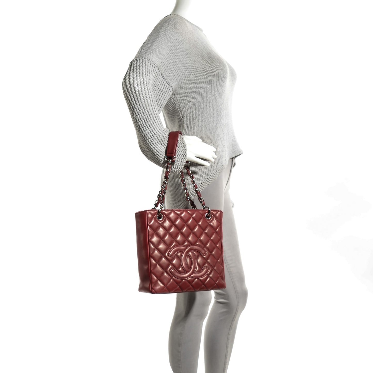 Caviar Quilted Petit Shopping Tote PST Red
