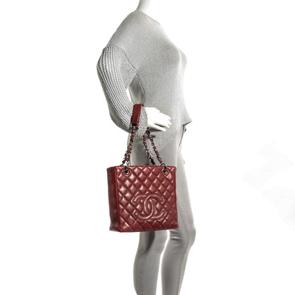 Chanel Caviar Quilted Petit Shopping Tote PST Red 2 of 8