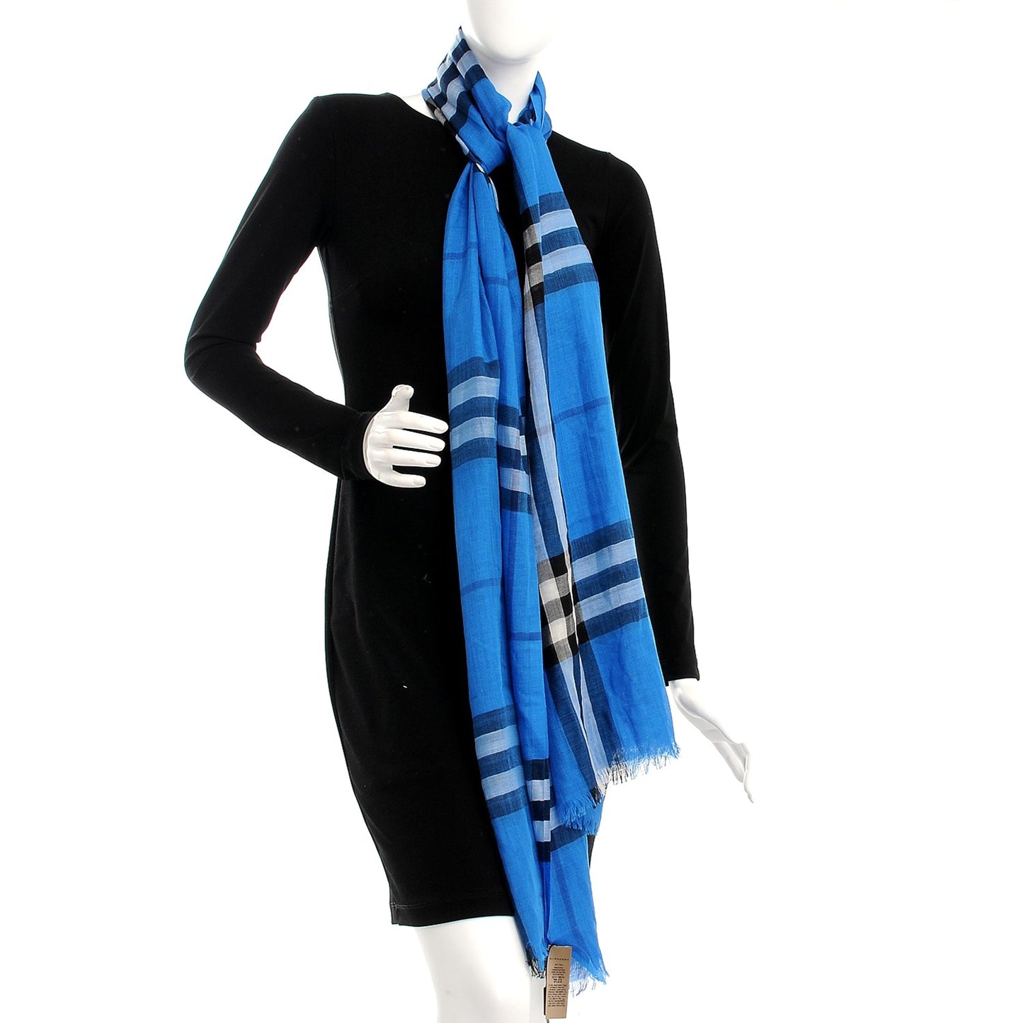 Wool Silk House Check Lightweight Scarf Cornflower Blue