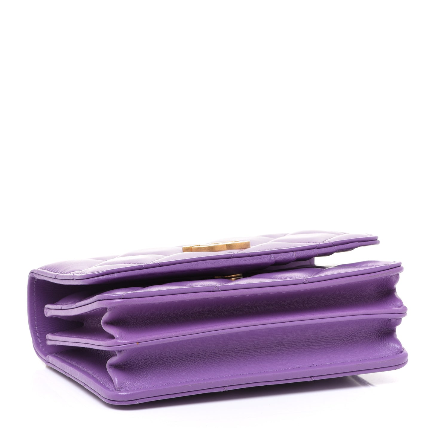 Lambskin Enamel Quilted Pending CC Clutch With Chain Purple