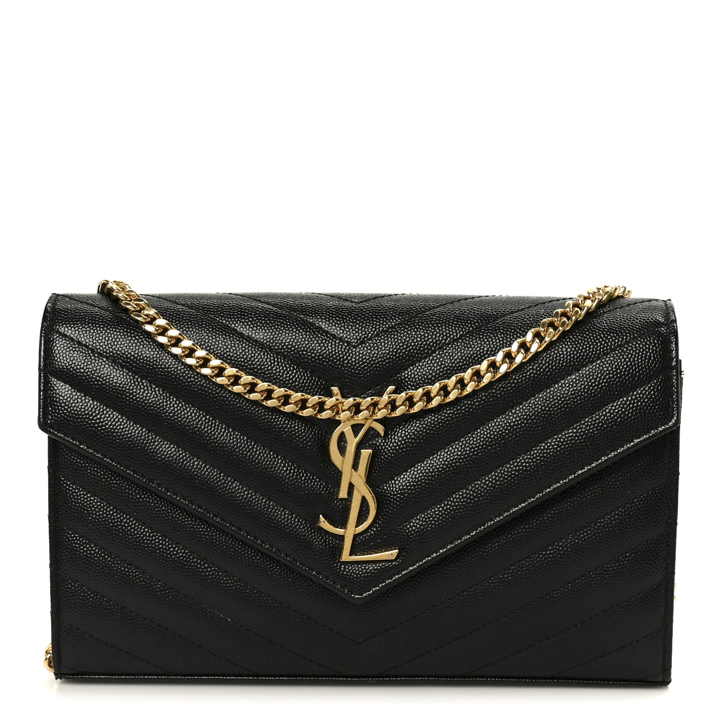 Grain De Poudre Matelasse Chevron Monogram Chain Wallet Black