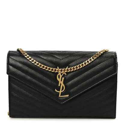 Saint Laurent Grain De Poudre Matelasse Chevron Monogram Chain Wallet Black 1 of 10
