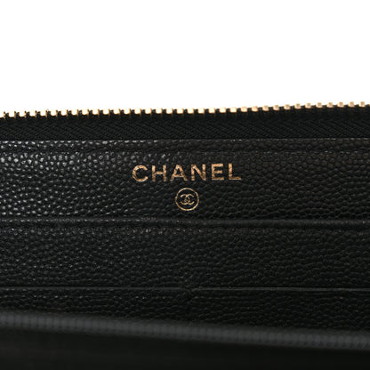 Chanel Caviar Camellia Embossed Large Zip Around Gusset Wallet Black 6 of 13