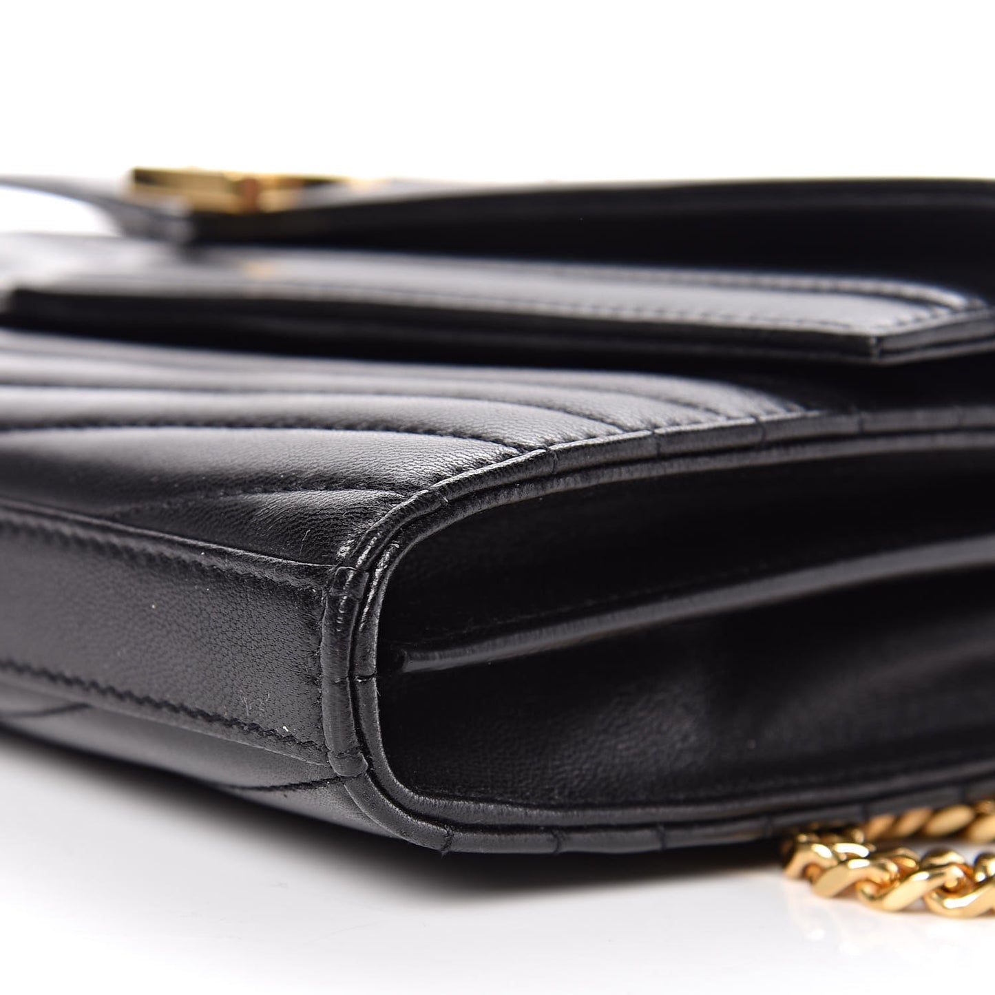 Lambskin Matelasse Chevron Monogram Sulpice Chain Wallet Black