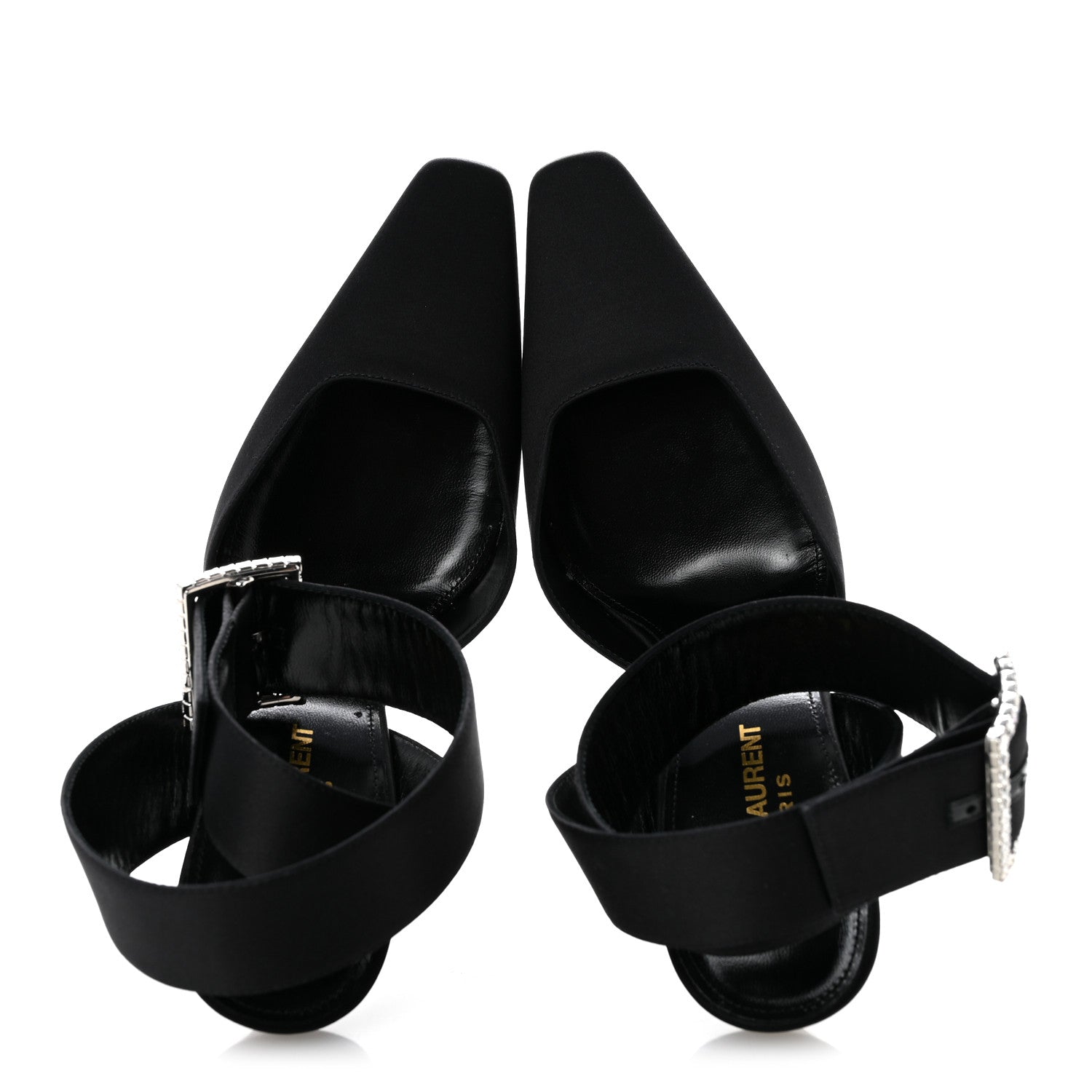 Saint Laurent Crepe Satin Crystal Buckle Claude 110 Slingback Pumps 38.5 Black 2 of 12