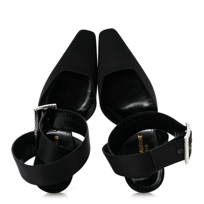 Saint Laurent Crepe Satin Crystal Buckle Claude 110 Slingback Pumps 38.5 Black 2 of 12