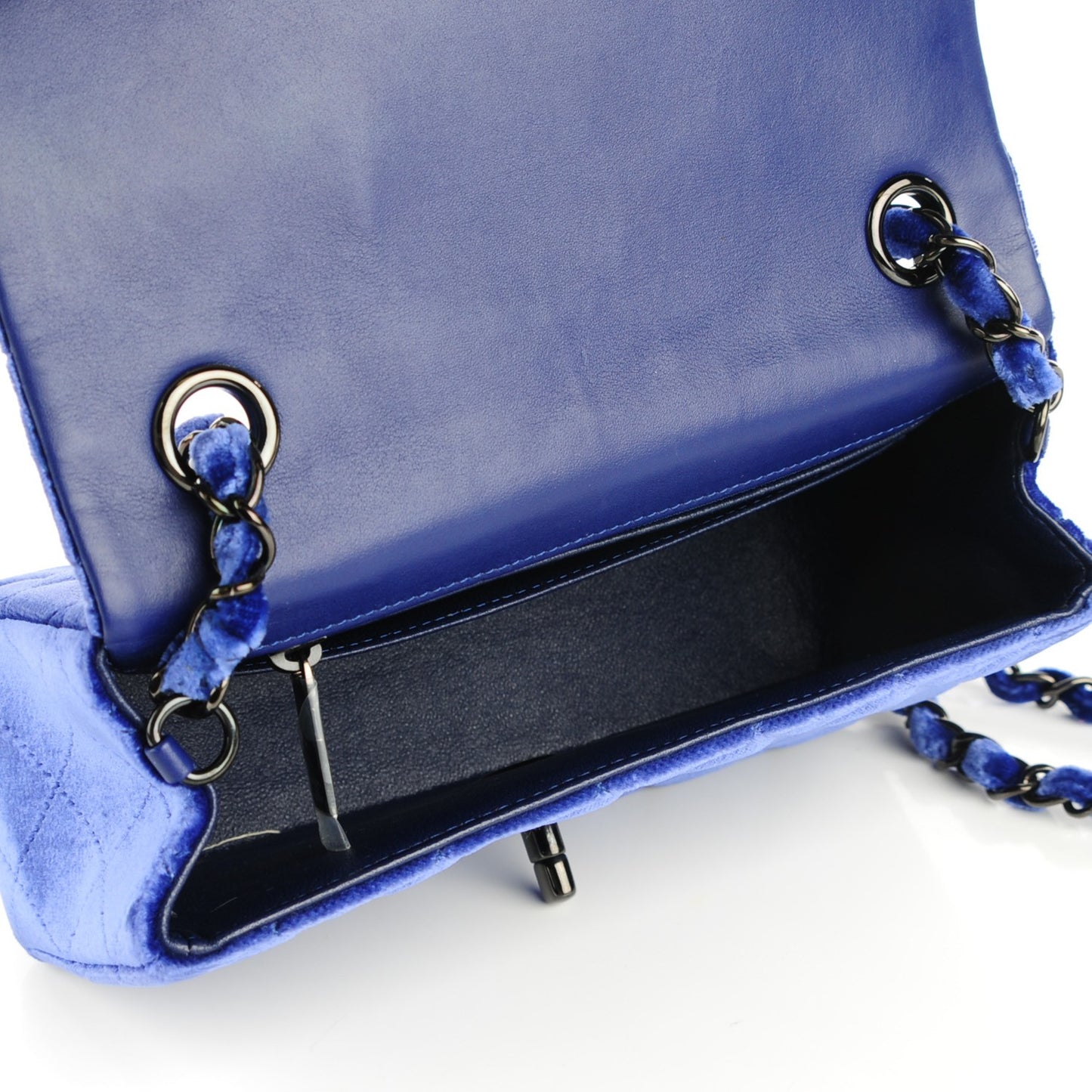 Velvet Quilted Mini Rectangular Flap Blue