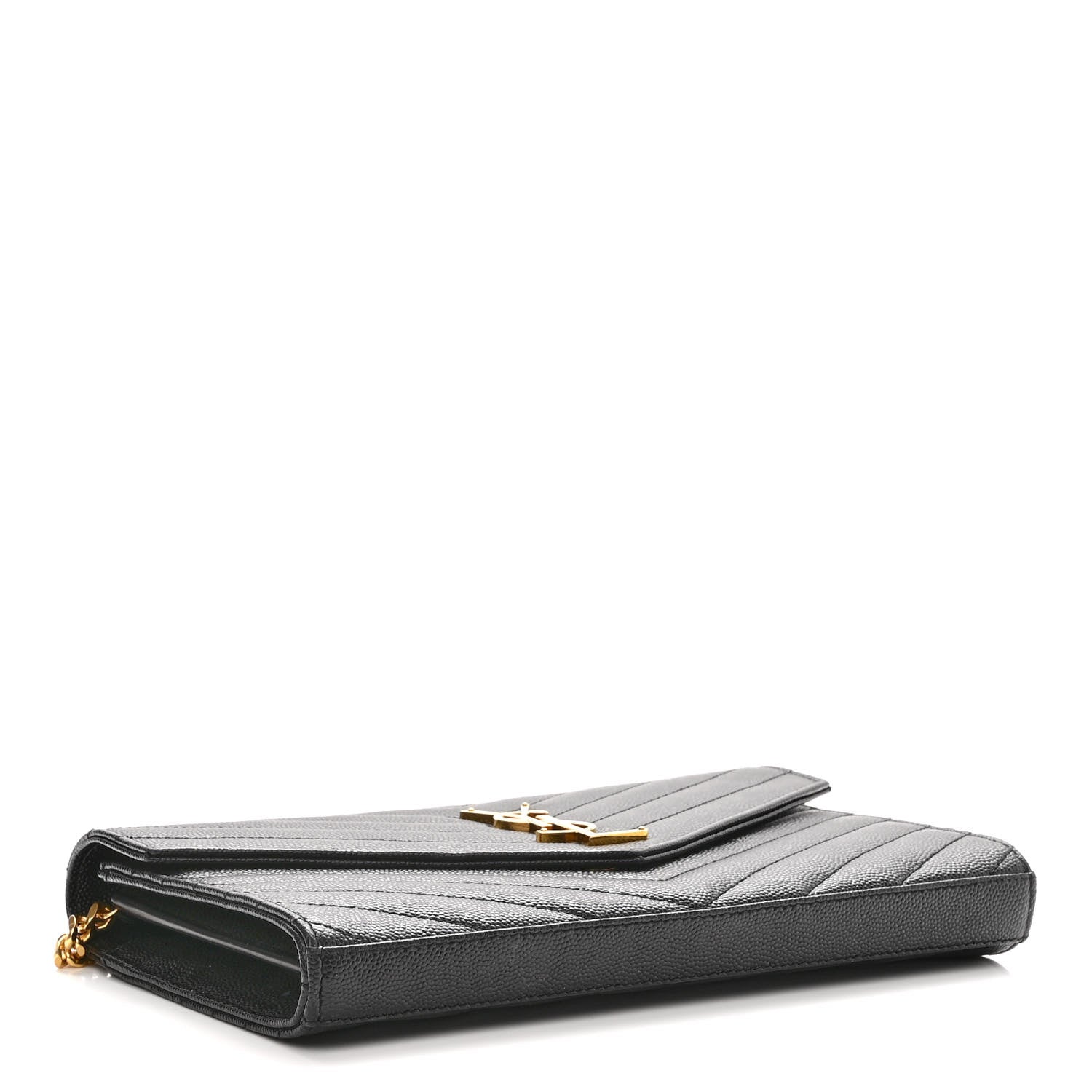 Saint Laurent Grain De Poudre Matelasse Chevron Monogram Chain Wallet Black 4 of 11