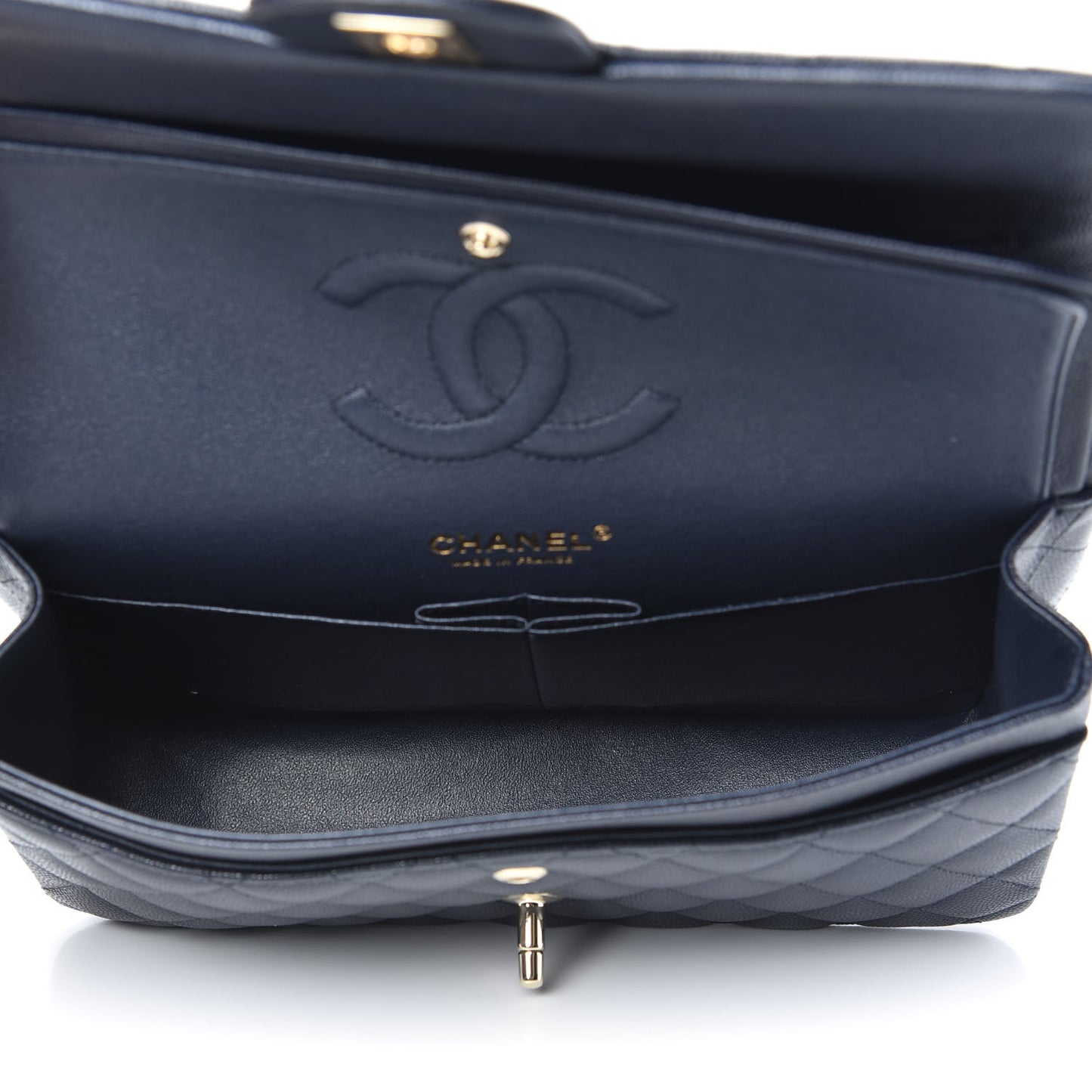 Caviar Quilted Medium Double Flap Navy