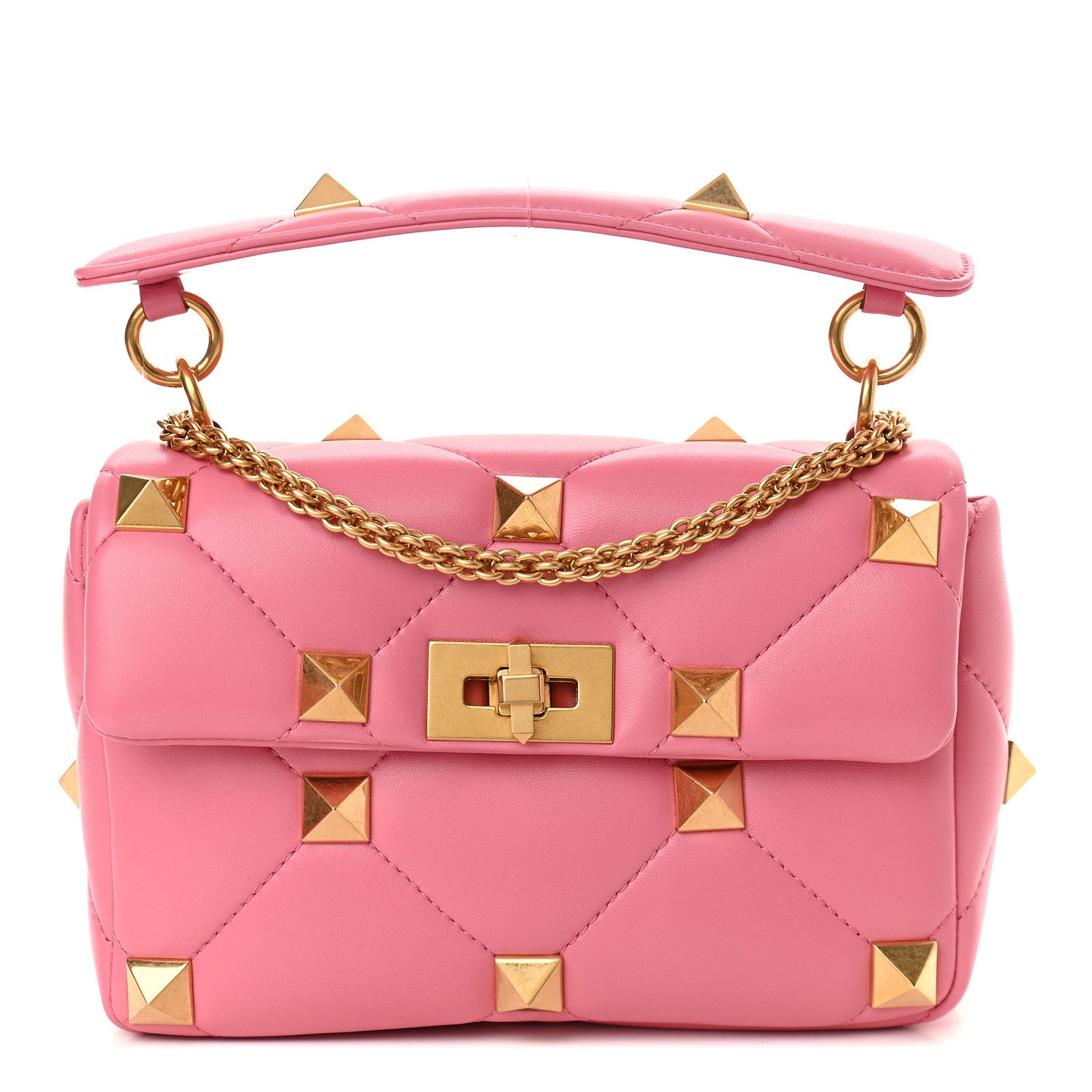 Valentino Garavani Nappa Medium Roman Stud Shoulder Bag Flamingo Pink 1 of 8