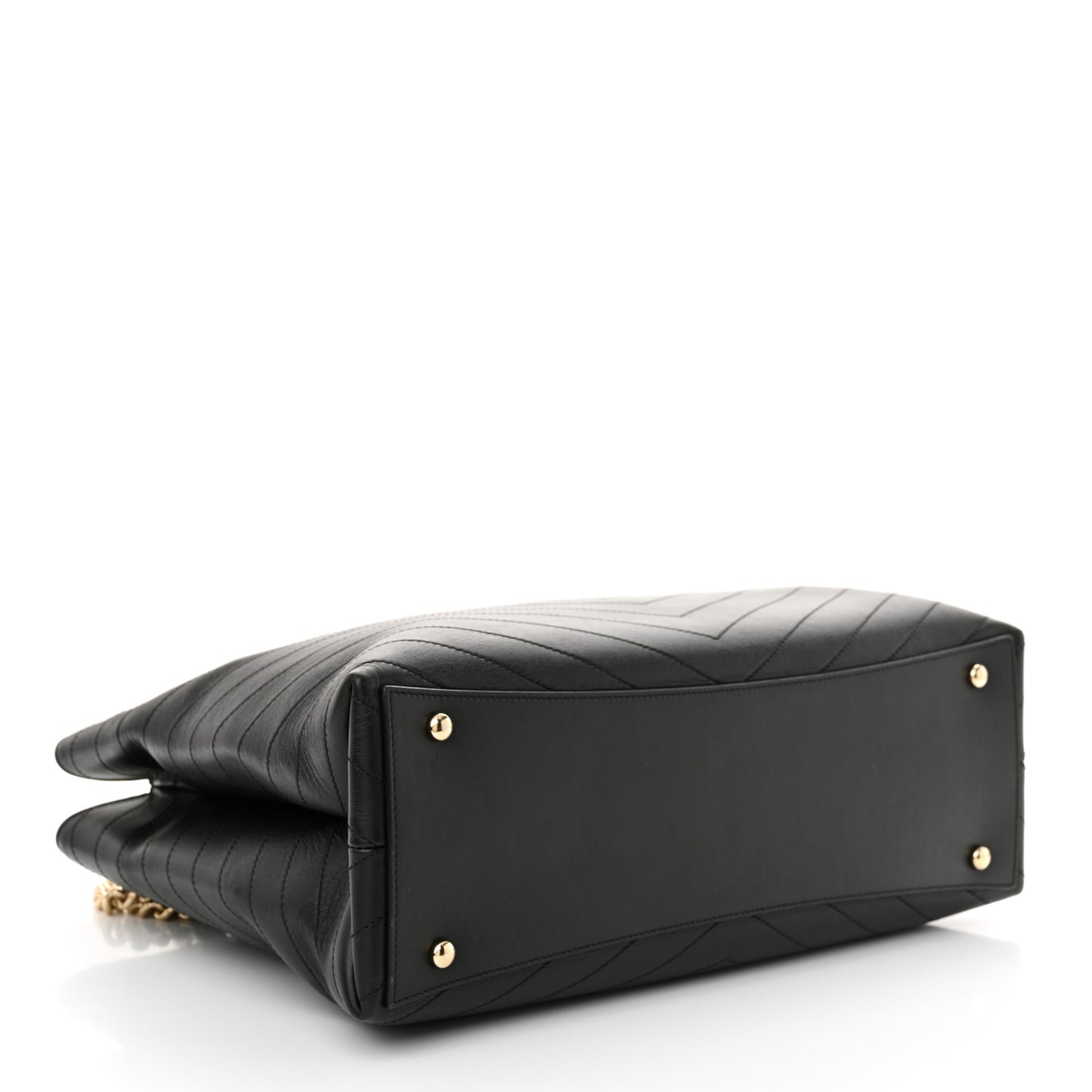 Calfskin Chevron Quilted Large Shopping Tote  Black
