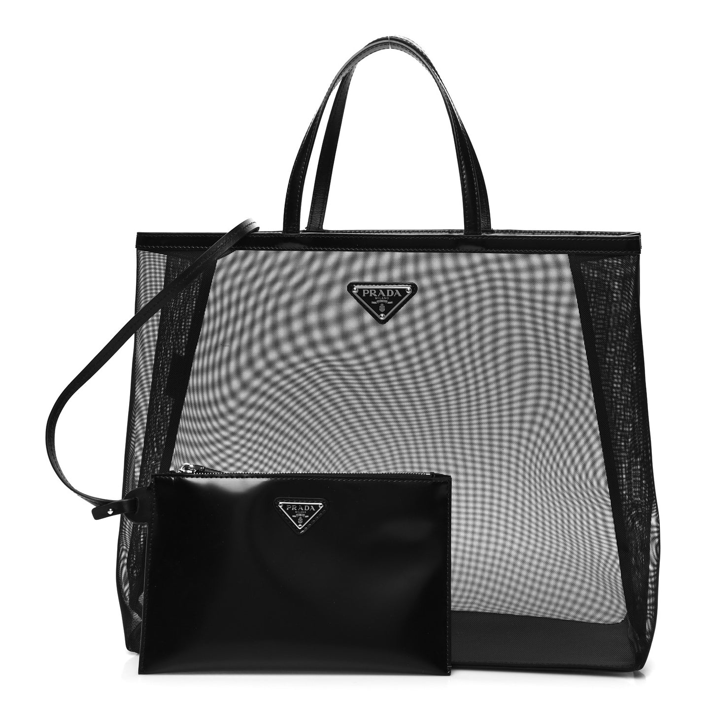 Mesh Sequin Spazzolato Triangle Logo Tote Black