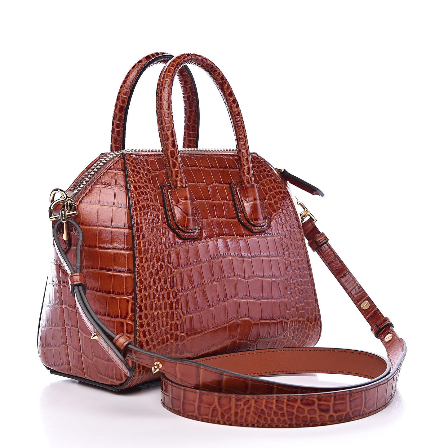 Calfskin Crocodile Embossed Mini Antigona Cognac