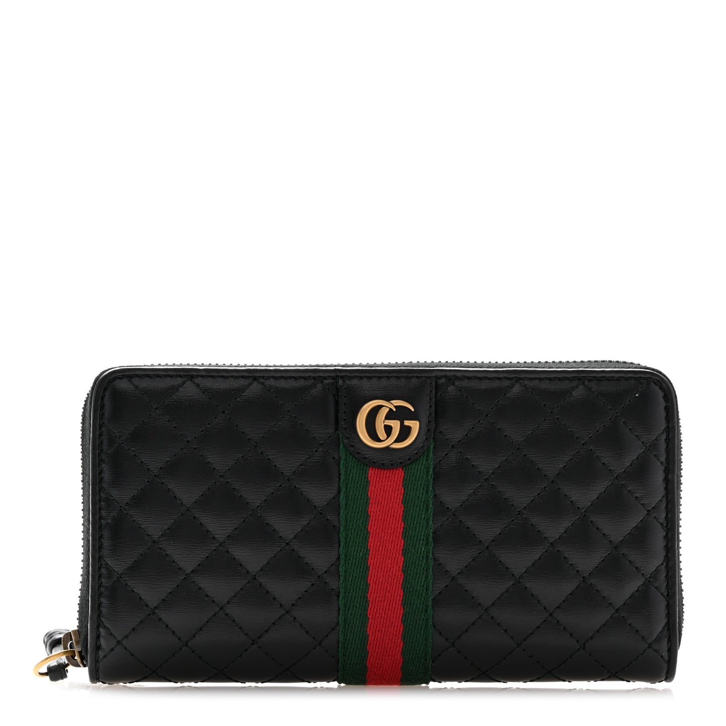 Calfskin Web Trapuntata GG Zip Around Wallet Black