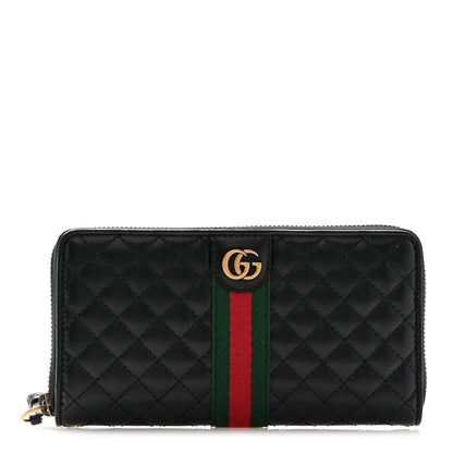 Gucci Calfskin Web Trapuntata GG Zip Around Wallet Black 1 of 8