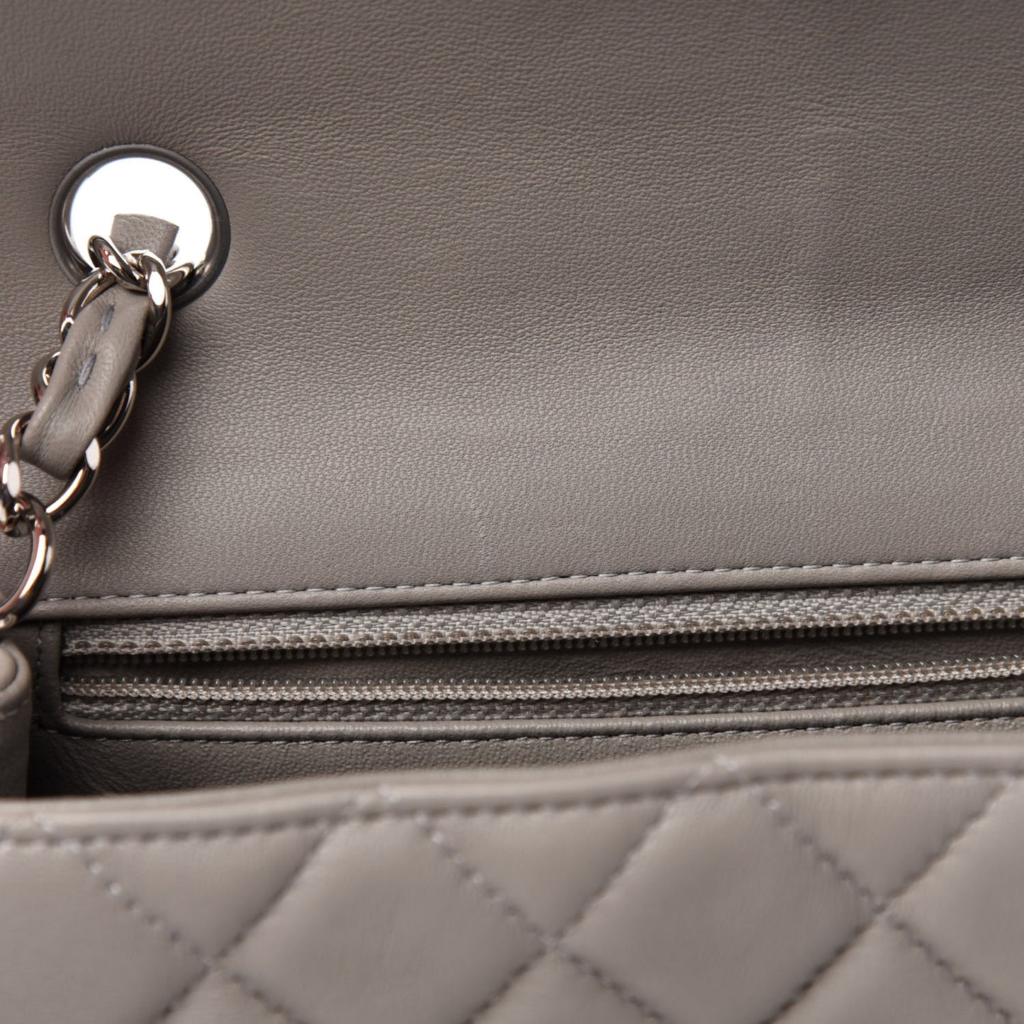 Lambskin Quilted Mini Rectangular Flap Grey