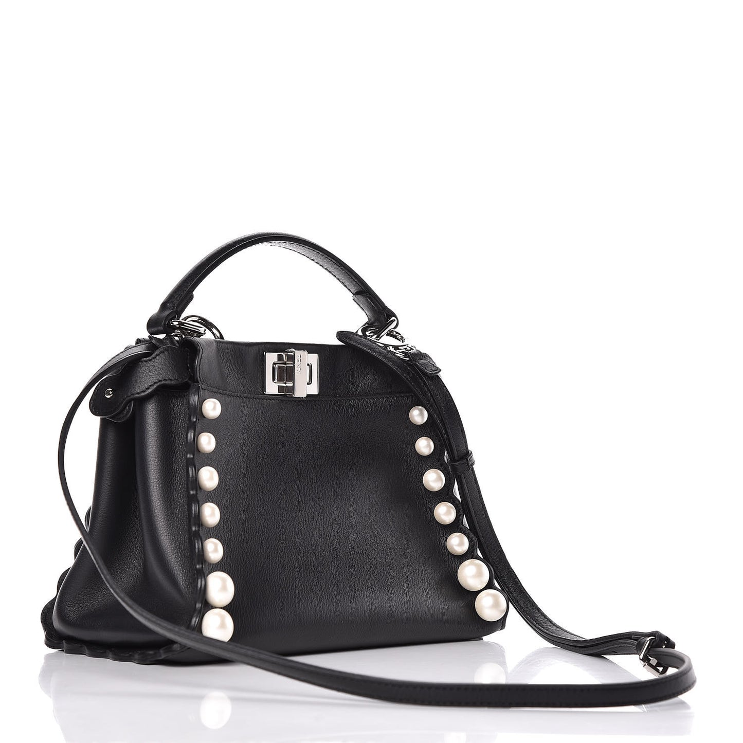 Vitello Seta Shiny Nappa Pearl Scallopped Studded Mini Peekaboo Iconic Satchel Black