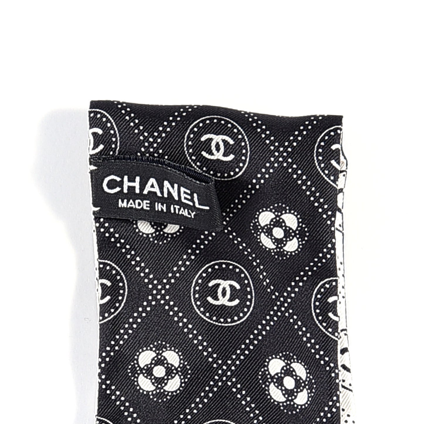 Silk CC Polka Dot Slim Bandeau Scarf Black Ecru