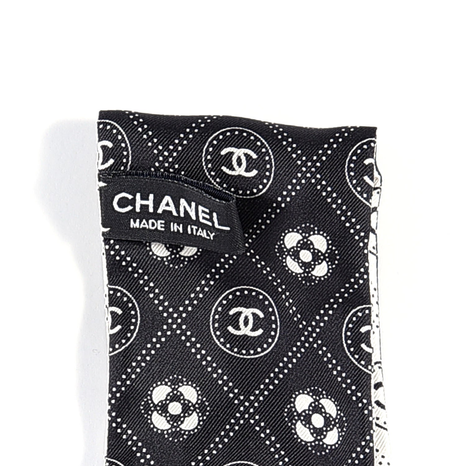 Chanel Silk CC Polka Dot Slim Bandeau Scarf Black Ecru 4 of 4