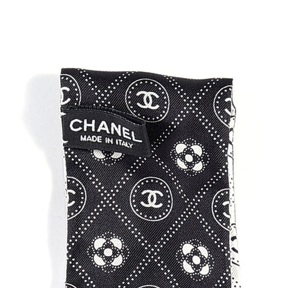 Chanel Silk CC Polka Dot Slim Bandeau Scarf Black Ecru 4 of 4