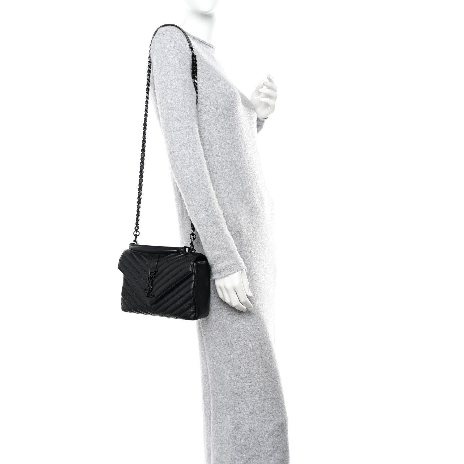 Saint Laurent Sheepskin Matelasse Chevron Monogram Monochrome Medium College Bag Black 2 of 10
