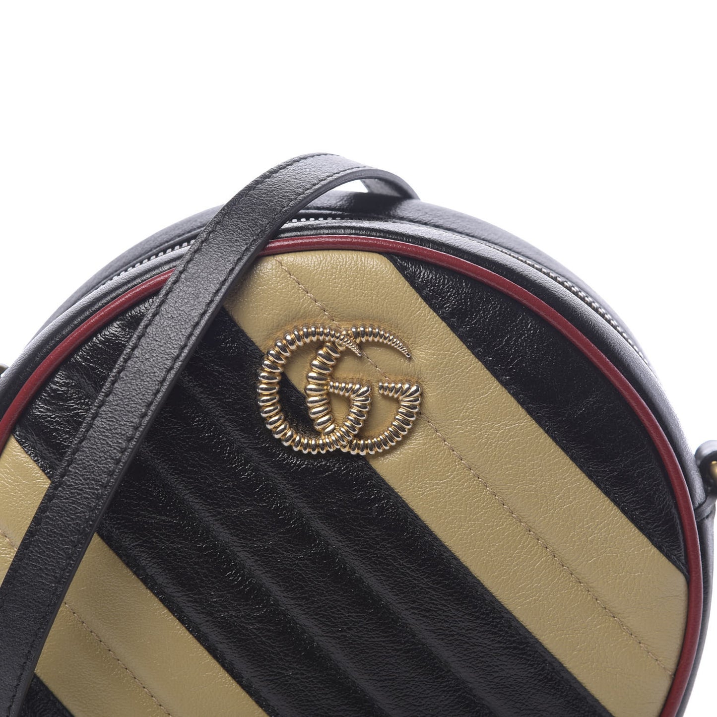 Azalea Calfskin Matelasse Diagonal Patchwork Mini Torchon GG Marmont Round Shoulder Bag Black Beige Romantic Cerise