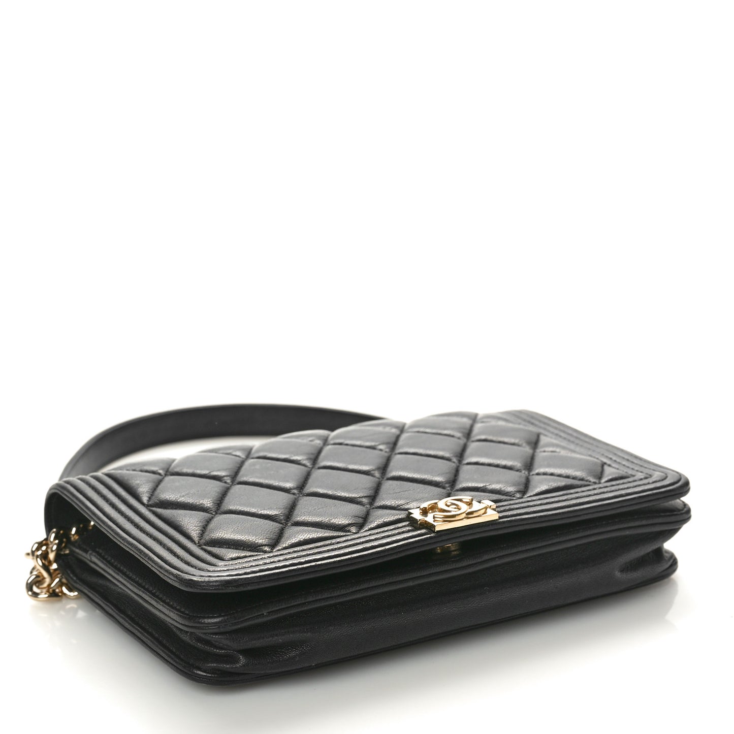 Lambskin Quilted Boy Wallet On Chain WOC Black